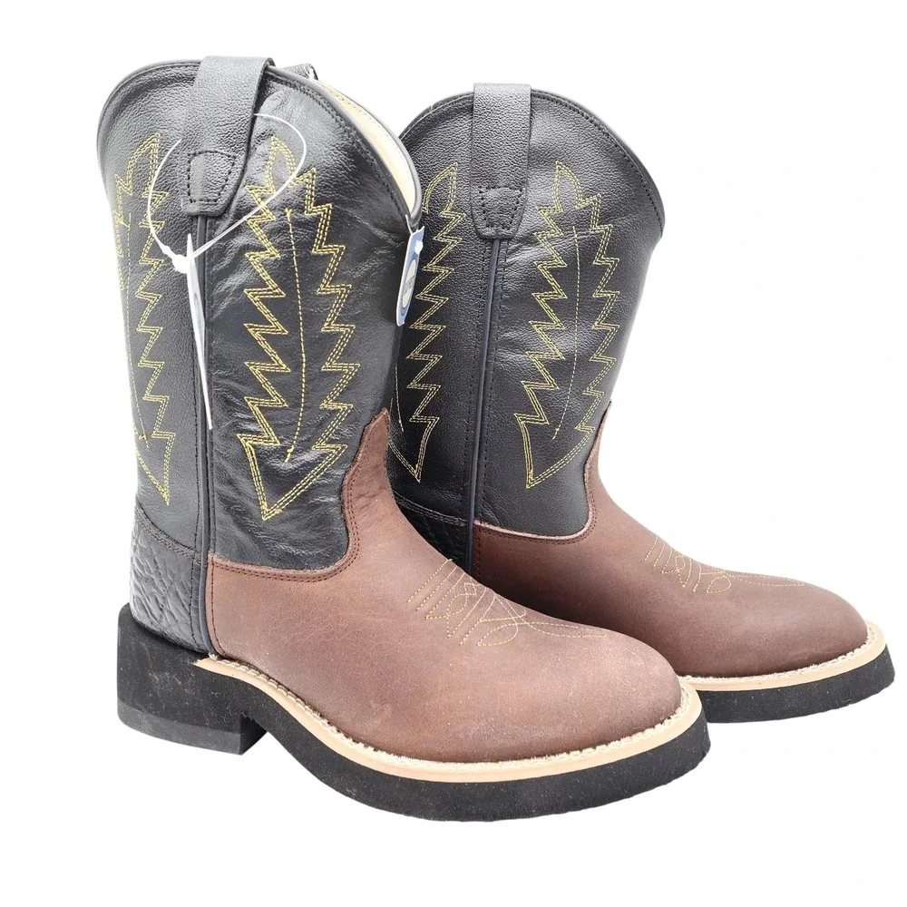 Old West 1606 Western Cowboy Boots Kids Size 1.5 Brown Black Leather NWT